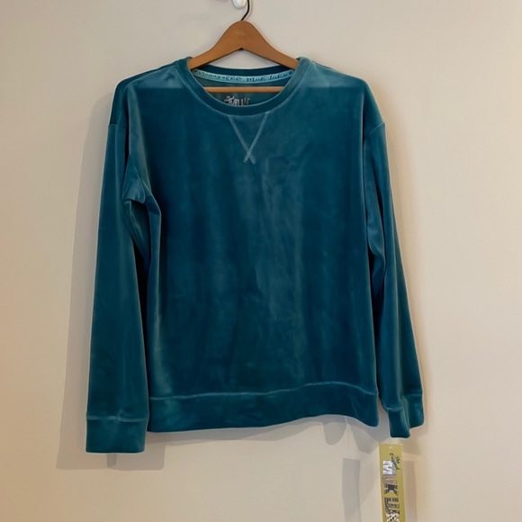 NWT The Original Muk Luks Sweatshirt SZ M So Soft Scoop Neck Teal Pullover - Picture 2 of 10